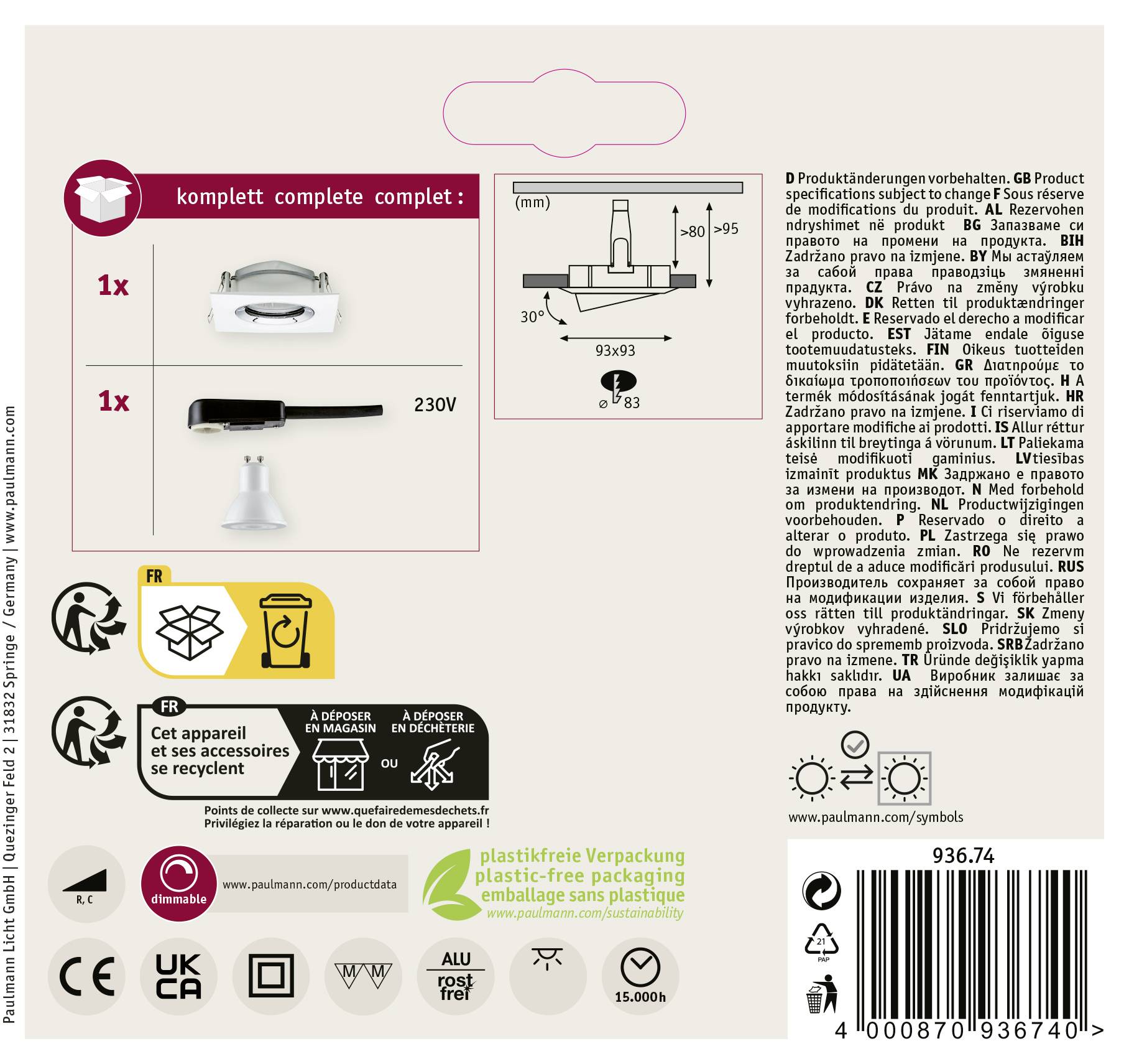 Paulmann Nova Plus Bad-Einbauleuchte LED GU10 6W IP65 Weiß (matt), Chrom