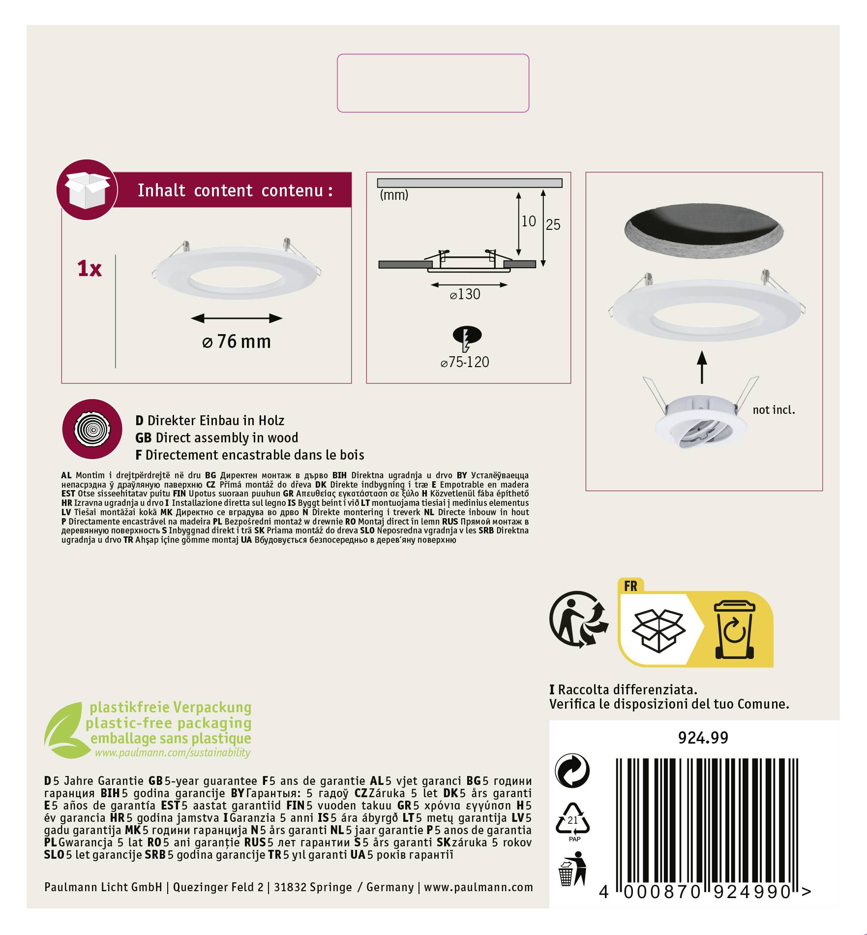 Paulmann 92499 Einbauadapter 50W Weiß (matt)