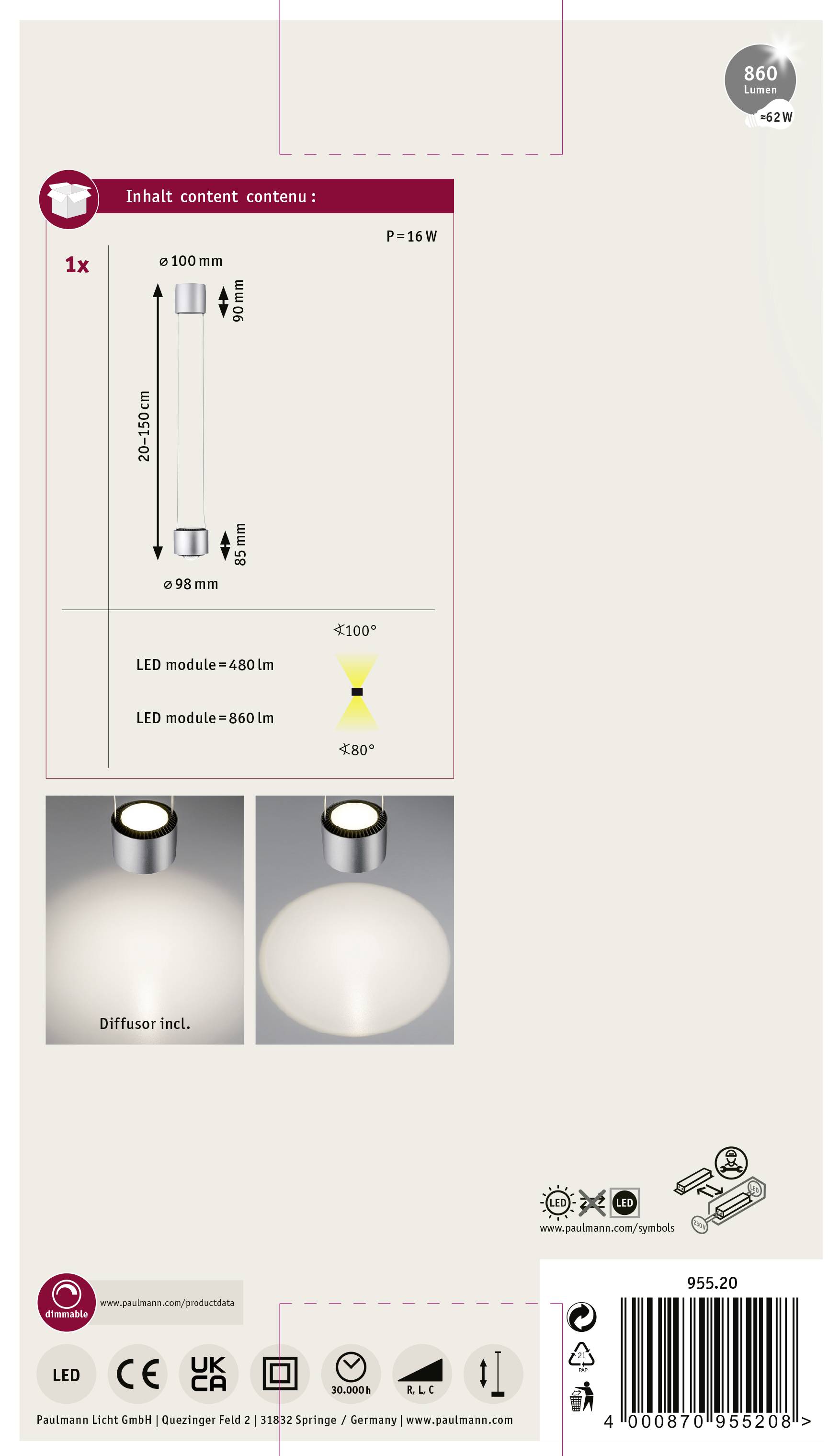 Paulmann Hochvolt-Schienensystem-Leuchte URail Chrom (matt), Schwarz