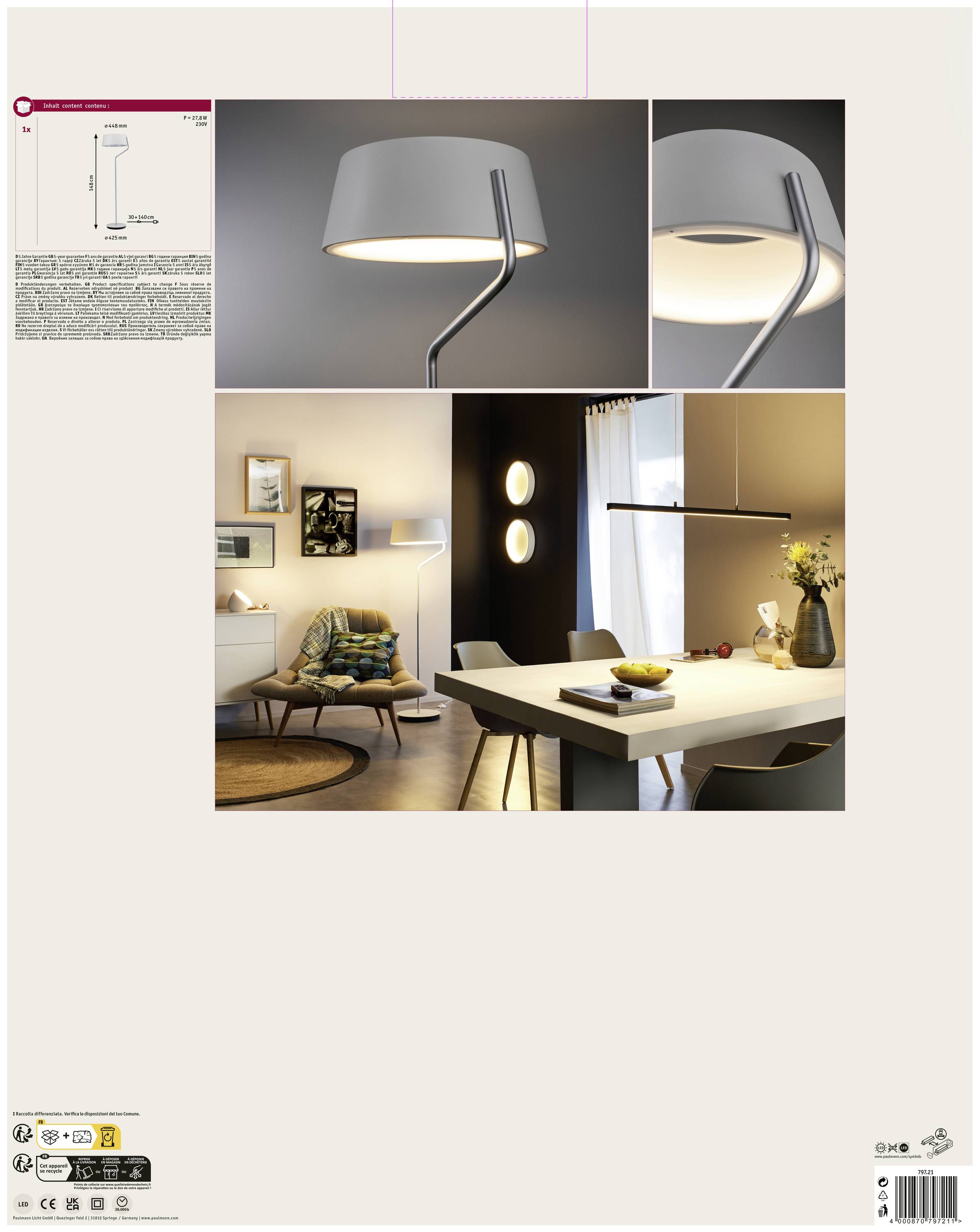 Paulmann Belaja 79721 LED-Stehlampe 22 W Chrom (matt), Weiß