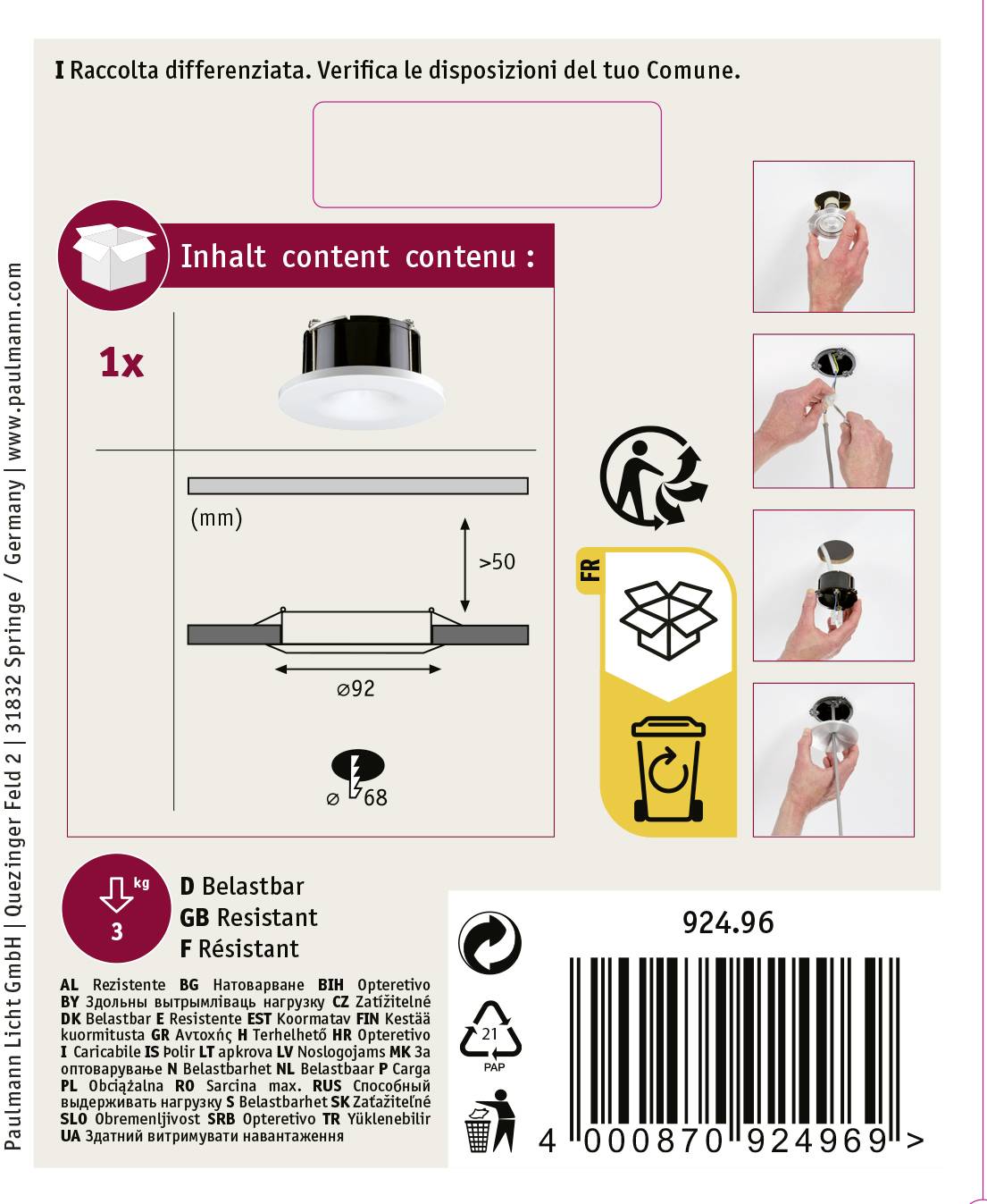 Paulmann 92496 Pendeladapter Weiß (matt)