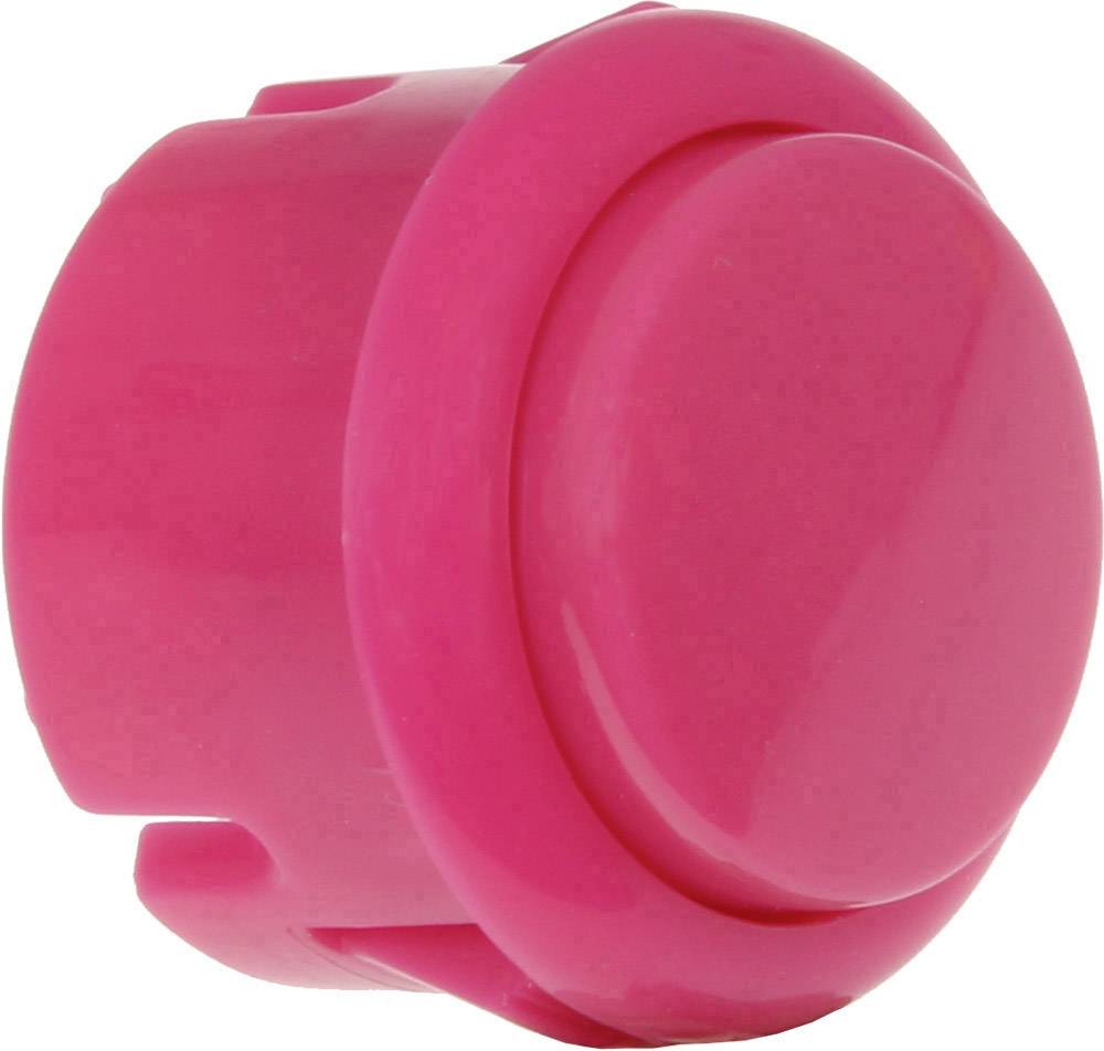 Ein pinker Kunststoffknopf, verwendet als Bedienungselement oder Schalter in elektronischen Geräten.