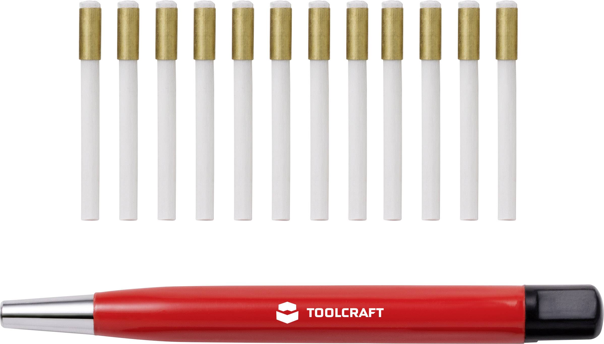 Roter TOOLCRAFT Stift mit schwarzer Kappe und zwölf Ersatzminen.