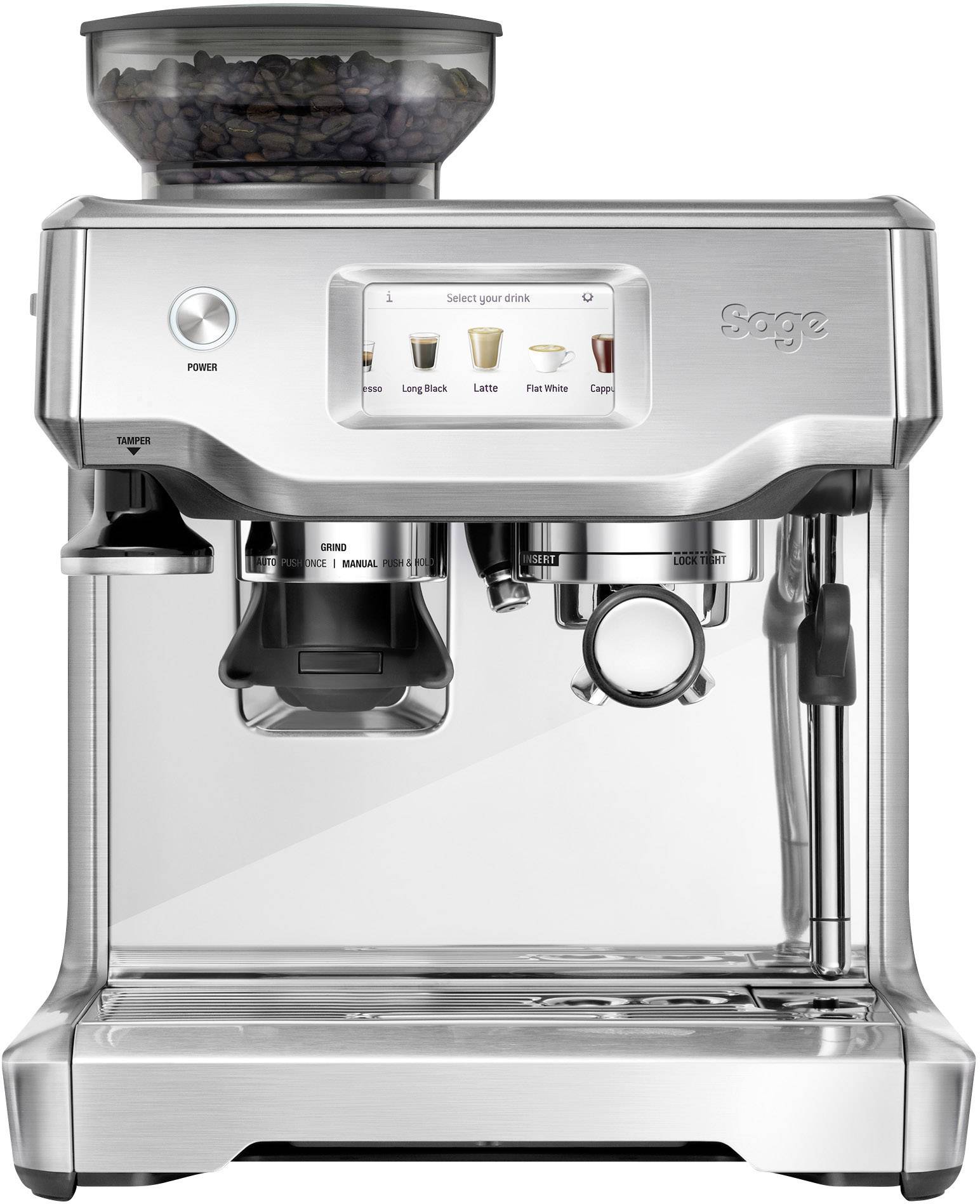 Sage The Barista Touch Espressomaschine mit Siebträger Schwarz 2400 W mit Mahlwerk, mit Milchaufschäumdüse, Display