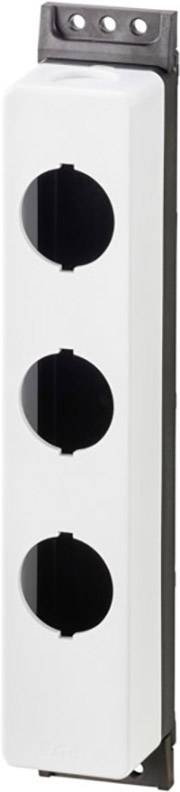 Leergehäuse aus Kunststoff mit drei kreisförmigen Aussparungen, vertikal ausgerichtet. Geeignet für Elektroinstallation.