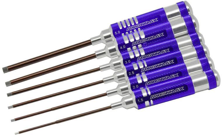 Sechs blaue Schraubendreher mit verschiedenen Spitzen und Größen, nebeneinander angeordnet, geeignet für Feinarbeiten.