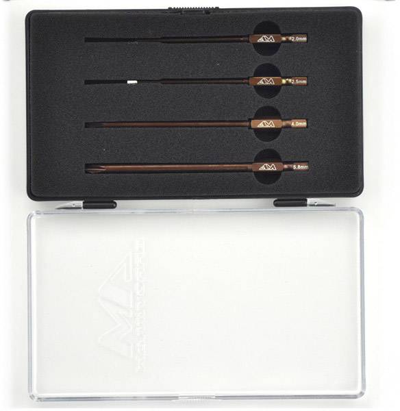 Ein Set von 5 schwarzen Feilen mit verschiedenen Stärken, ordentlich aufgereiht in einer schwarzen Schaumstoffform in einer transparenten Box.