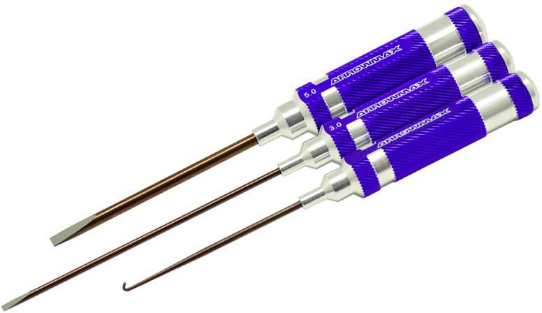 Drei blaue Schraubendreher in verschiedenen Größen, aufgereiht nebeneinander. Sie haben Metallspitzen und geprägte Griffe für besseren Halt.