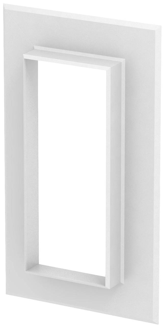 Ein rechteckiger, weißer Bilderrahmen mit einem tiefen, dreidimensionalen Schachtel-Effekt, der einen minimalistischen Stil darstellt.