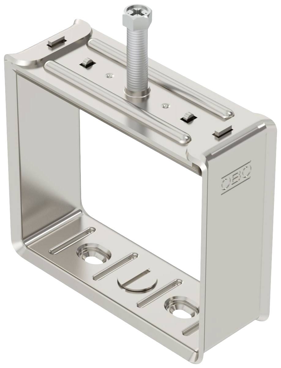 Metallhalterung mit zwei Schraublöchern unten und einer langen Schraube oben. Geeignet für industrielle Befestigungsanwendungen.