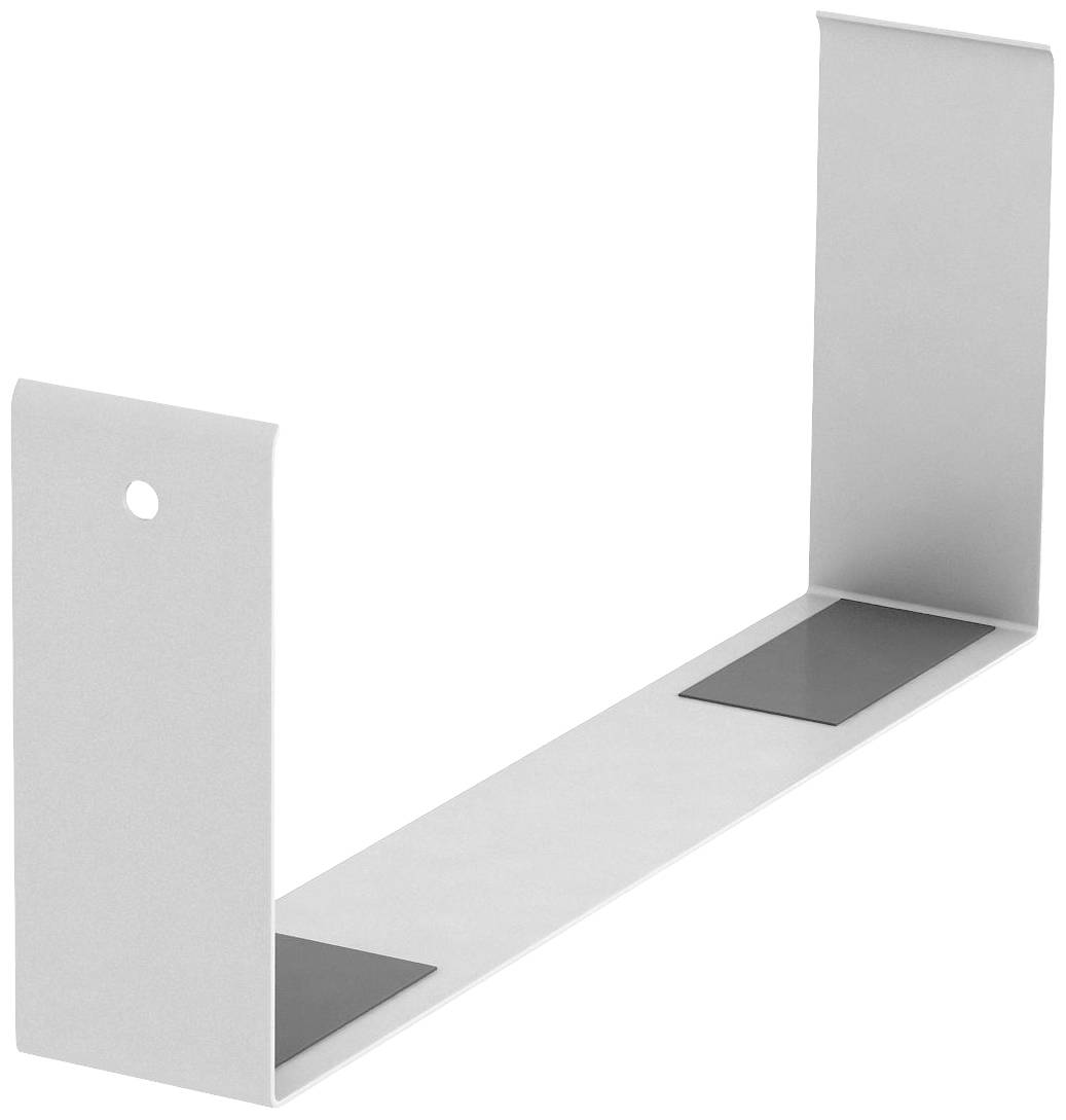 Metallhalterung in U-Form. Enthält ein Loch auf der linken Seite. Verwendet zur Fixierung von Gegenständen an einer Oberfläche.