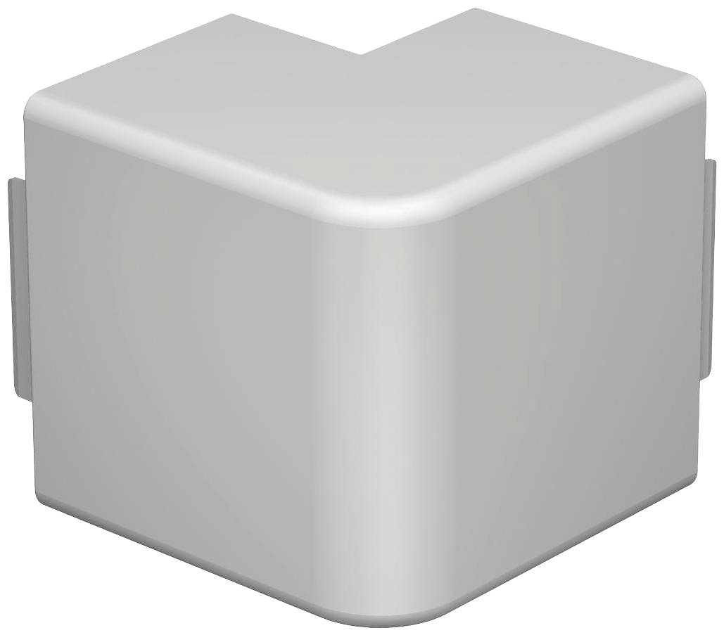 Graues, L-förmiges Kunststoffteil mit gerundeten Kanten. Verwendet als Eckverbinder für Möbelsysteme.