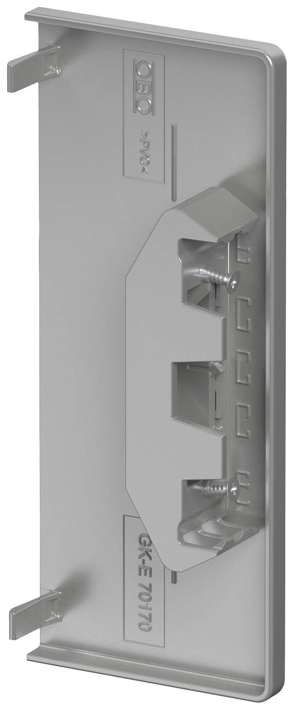 Ein graues technisches Metallteil mit Haken und Beschriftung 'GKE 7070'. Vermutlich ein Befestigungselement oder Gehäuseteil.