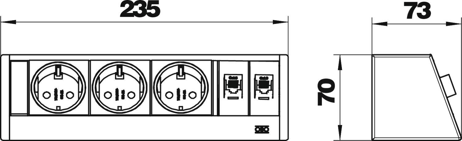 OBO Bettermann 6116945 Tischsteckdose Aluminium, Schwarz Schutzkontakt