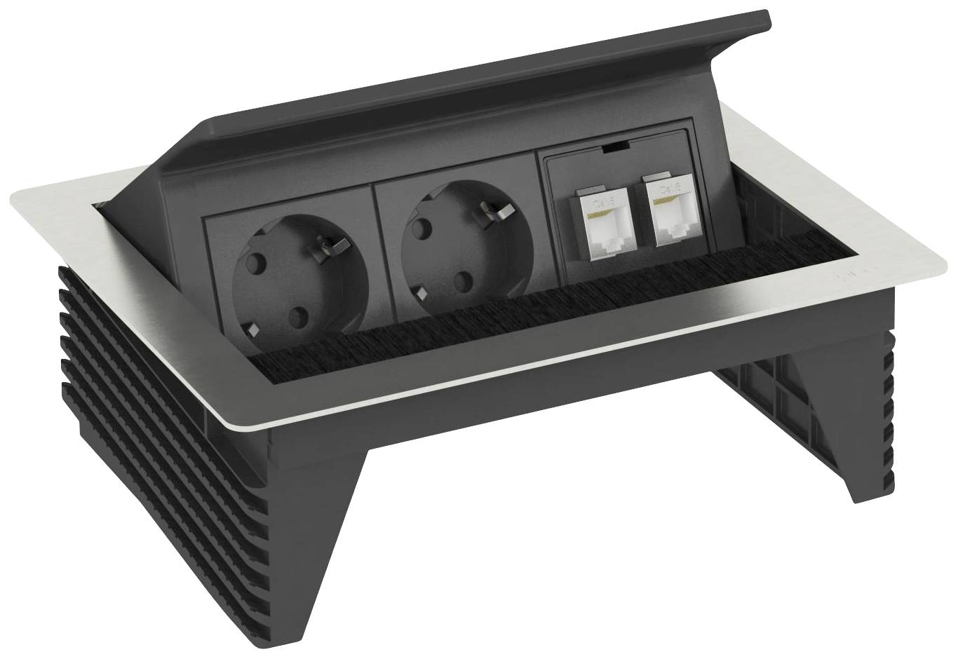 OBO Bettermann 6116802 Tischsteckdose Schwarz, Stahl Schutzkontakt