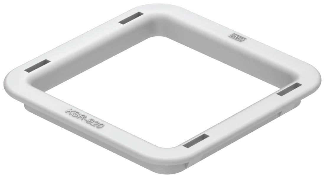 Weiße Kunststoffpfanne mit der Beschriftung 'KSR-920', flacher quadratischer Rahmen, Ansicht von oben, eventuell Teil eines Belüftungssystems.