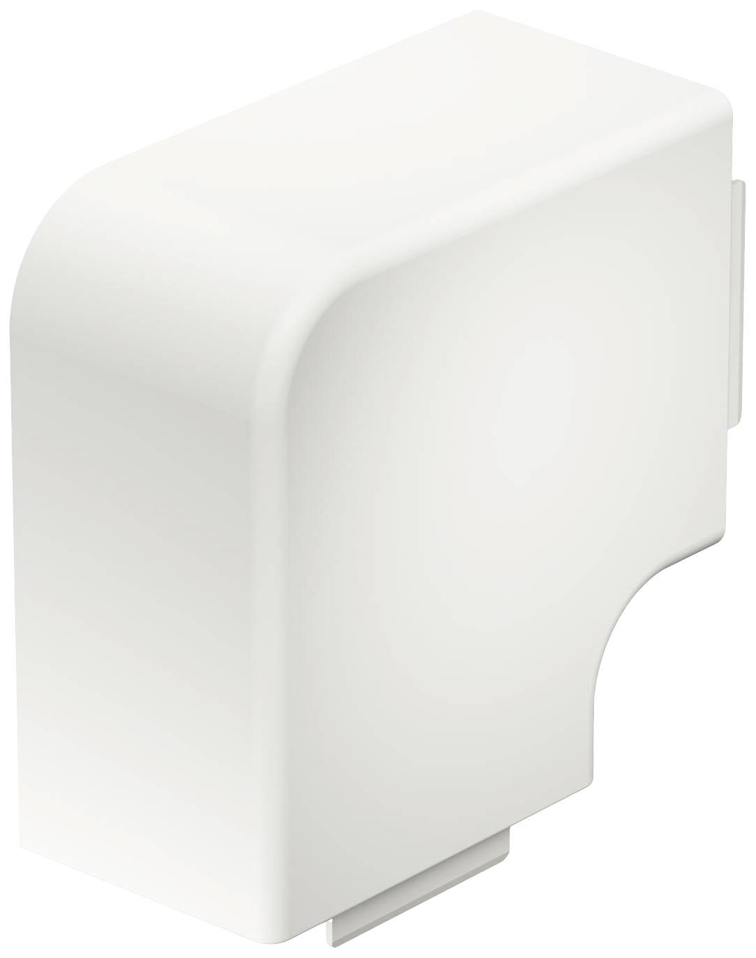 Weiße, rechteckige Kunststoffabdeckung mit abgerundeten Kanten, vermutlich zum Schutz von elektrischen Anschlüssen oder Kabeln.