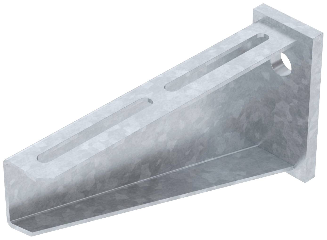 Metallwinkelhalterung mit zwei Langlöchern und einem runden Loch zur Befestigung, gefertigt aus silberfarbenem Material.