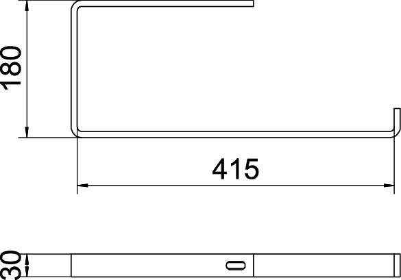 Technische Zeichnung eines Metallbügels mit Maßen: Länge 415 mm, Höhe 180 mm und Breite 30 mm. Profil in U-Form.