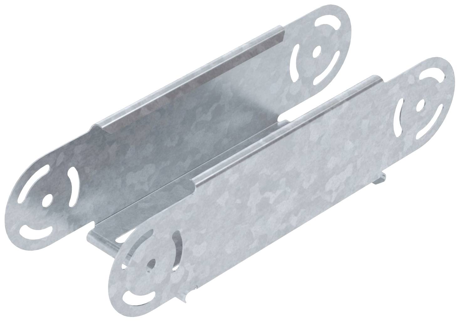 Metallwinkelhalter, rechteckige Form mit abgerundeten Ecken und mehreren Löchern zur Befestigung, aus silbernem Stahl gefertigt.