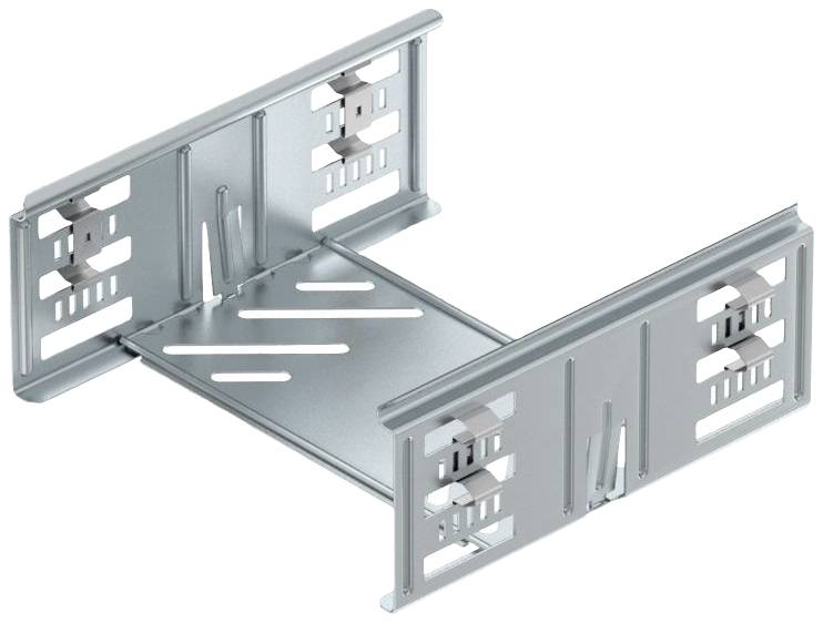 Metallkabelhalterung für Wandmontage, zeigt Schlitze für Kabelmanagement und Befestigungspunkte. Ideal für Kabelorganisation.
