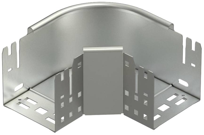 Metallene Kabelträger-Ecke für Kabelmanagement, Winkel sichtbar, mit Belüftungsschlitzen und glatter Oberfläche.