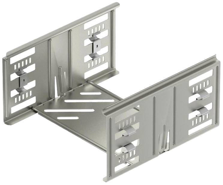 Metallhalterung mit Schlitzen und Aussparungen, geeignet für die Befestigung von Gegenständen an einer Wand oder Oberfläche.