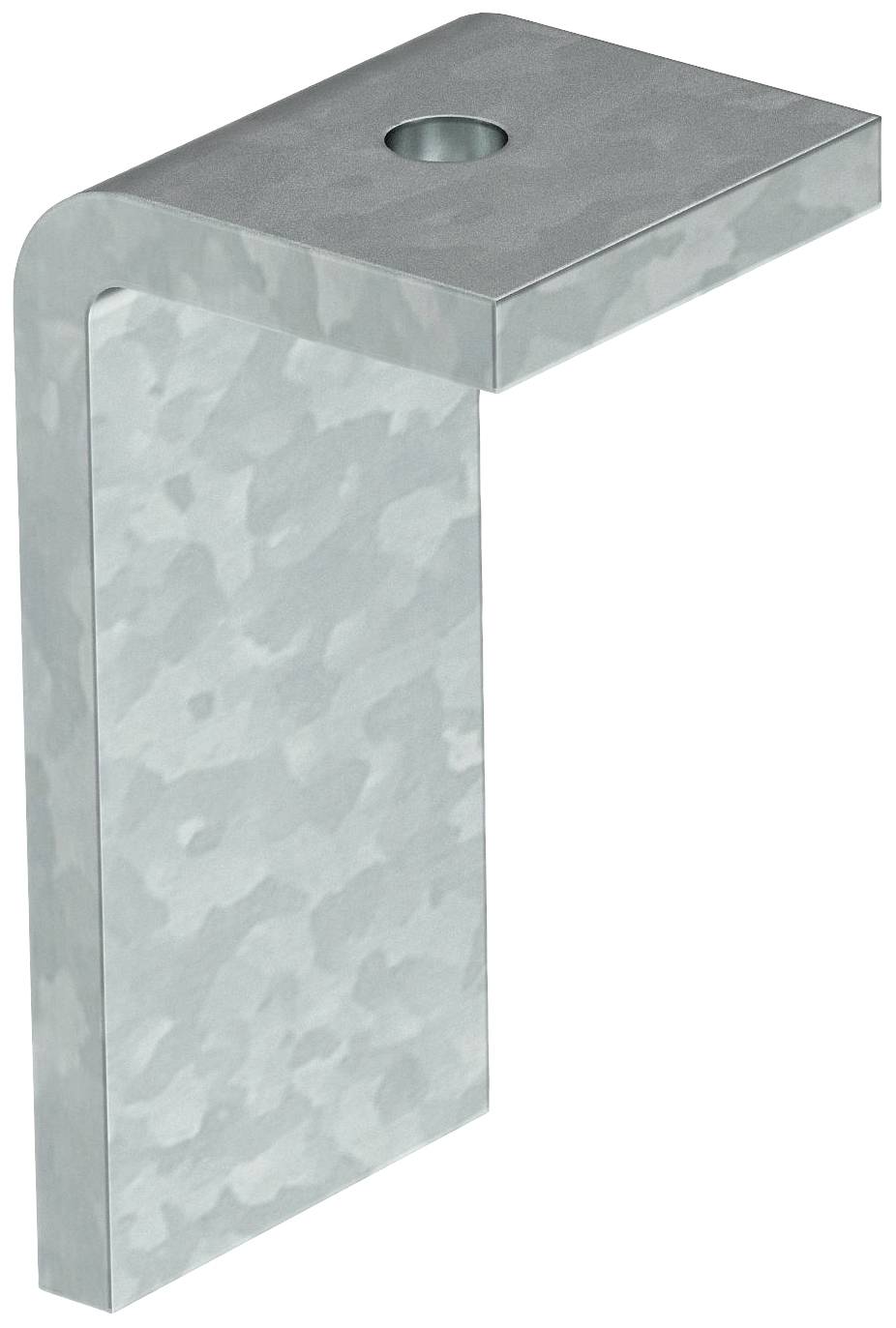 Metallwinkelverbinder aus verzinktem Stahl mit Loch zur Befestigung. Eignet sich zur Stabilisierung von Konstruktionen.