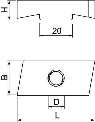 Zeichnung eines Maschinenbauteils mit Maßen: Breite 20, Durchmesser D und L, Höhe H und Breite B.