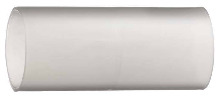 Ein langer, transparenter Kunststoffzylinder, seitlich dargestellt, vor einem weißen Hintergrund.