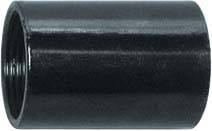 Zylinderförmiges schwarzes Metallstück, hohl, mit glatter, glänzender Oberfläche.