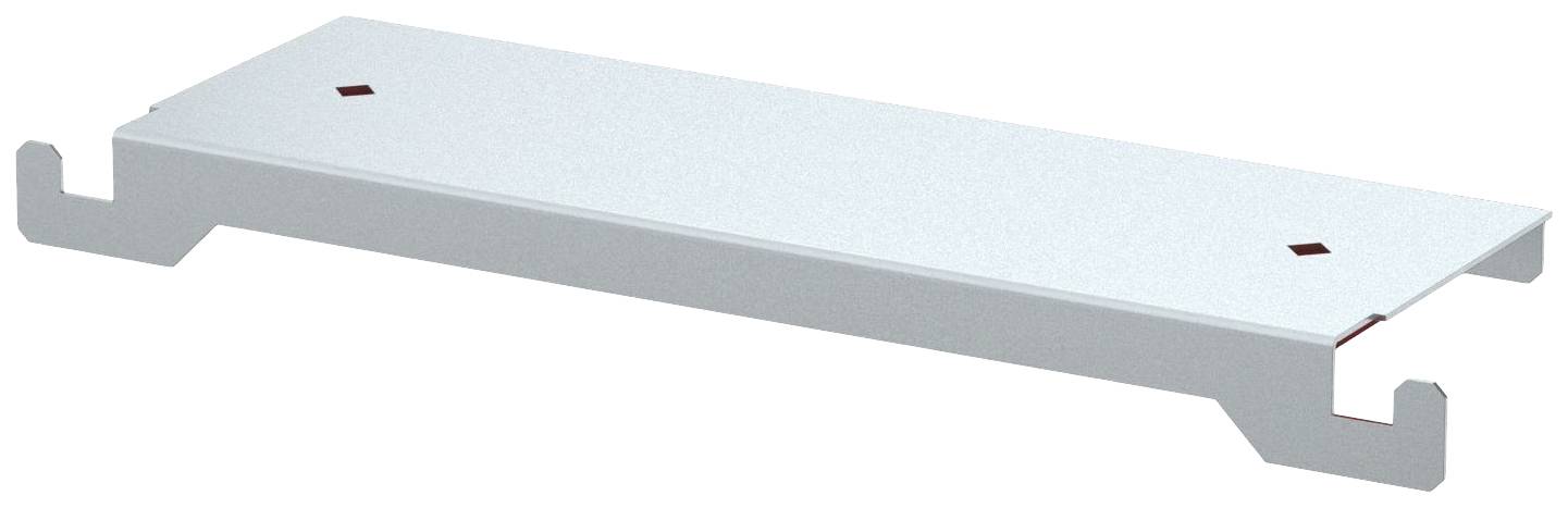 Metallplatte mit Haken an beiden Enden. Eignet sich zum Anheben oder Befestigen. Glatte, flache Oberfläche, leichtes Material.