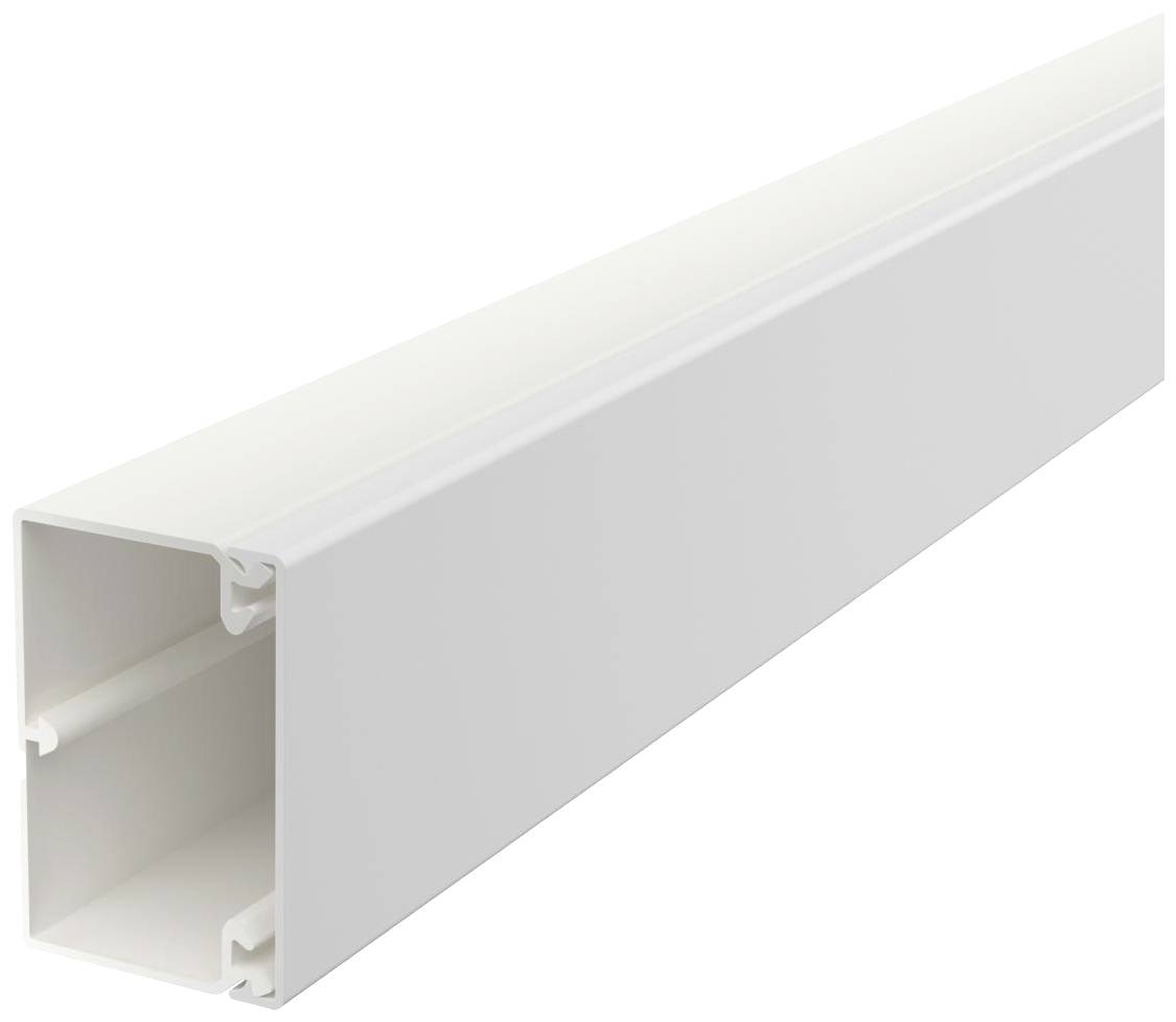 Quadratisches, weißes Kabelkanalprofil, seitlich gesehen, veranschaulicht seine Form und minimale Struktur.