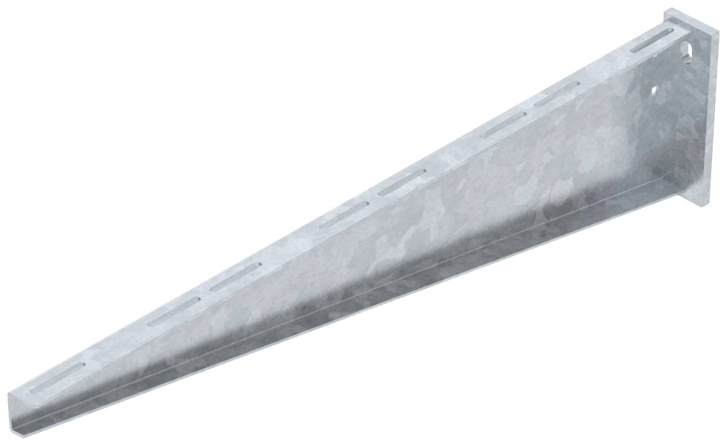 Metallwinkel in Dreiecksform, geeignet zur Befestigung von Regalen an Wänden, mit mehreren Löchern für Schrauben zur flexiblen Befestigung.