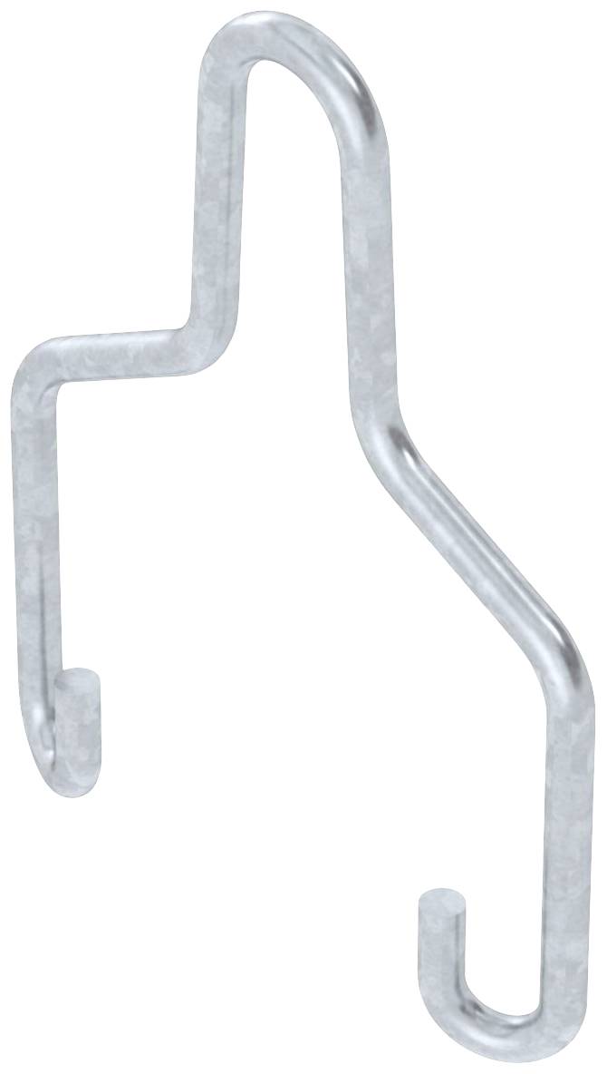 Metallhaken mit zwei offenen Enden unterschiedlicher Höhe, geformt in einem gewundenen Design, häufig für Industrieanwendungen verwendet.