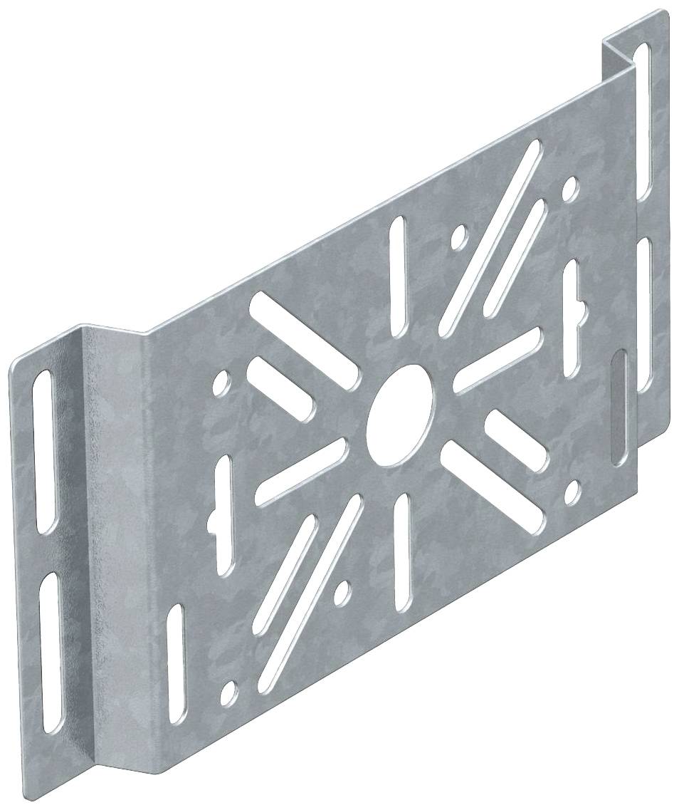 Metallwinkel mit mehrfachen Schraublöchern und Schlitzen, geeignet für vielseitige Montageanwendungen und Strukturverbindungen.