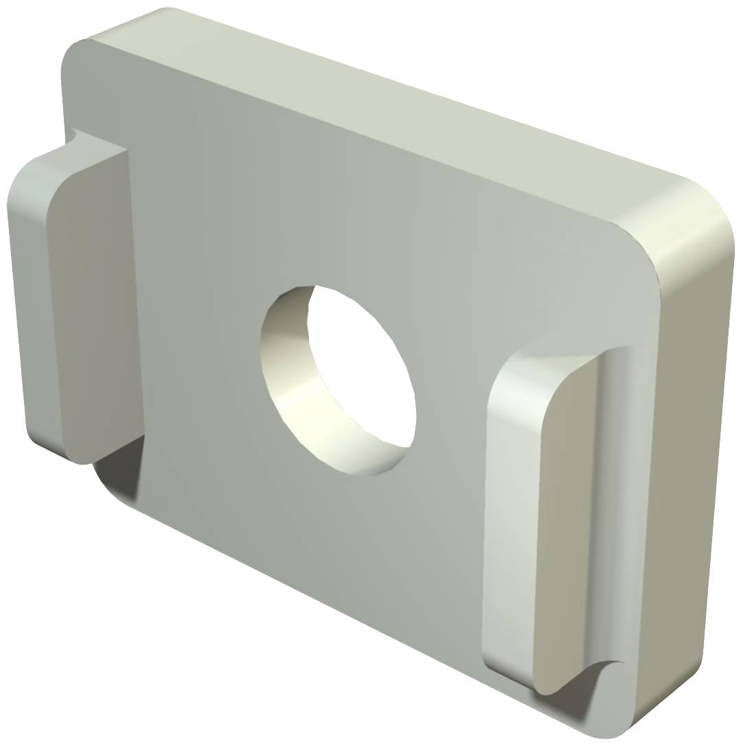 Metallplatte mit zentralem Loch und seitlichen Halterungen.