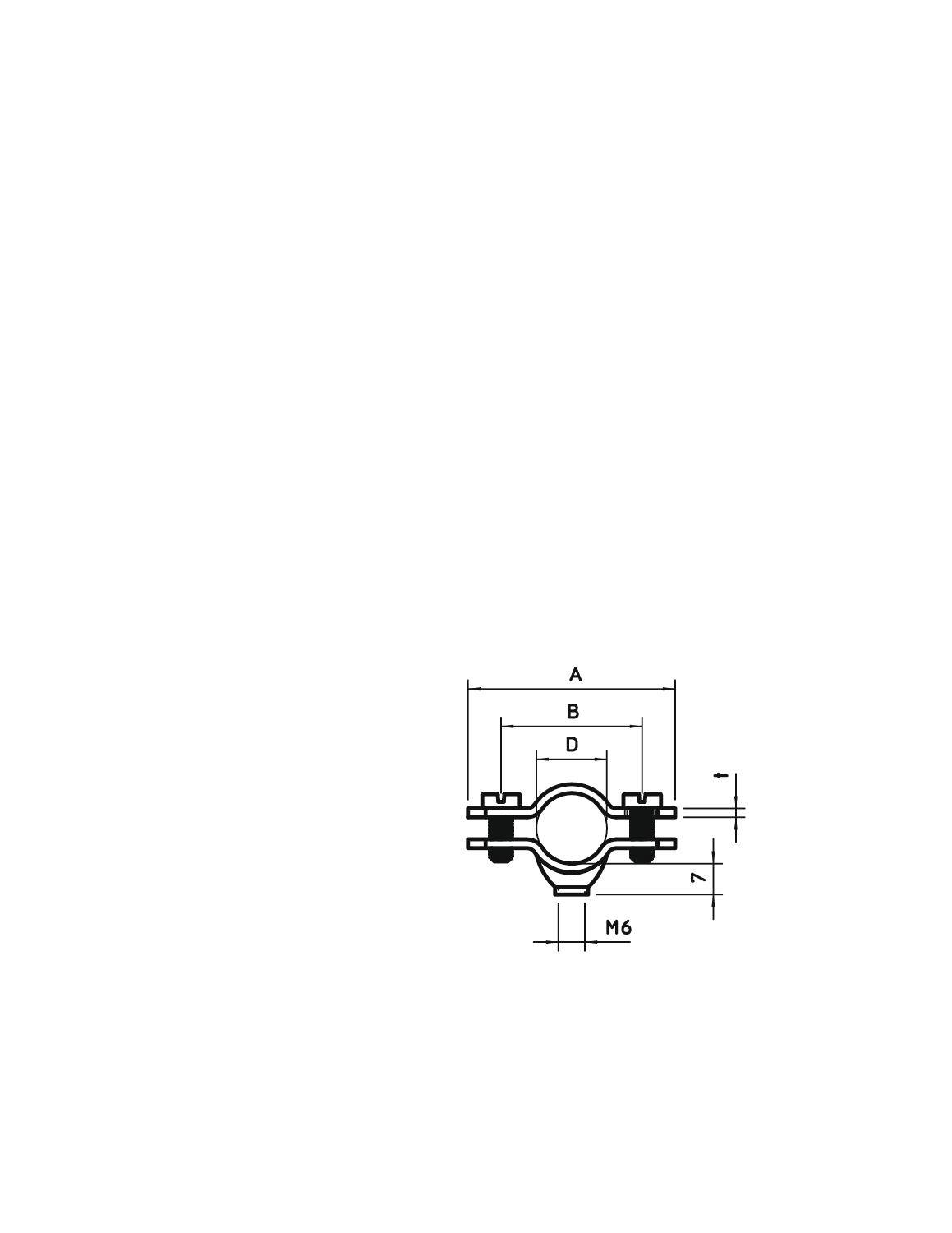 Technische Zeichnung einer mechanischen Bauteilverbindung mit Maßen A, B, D und M6. Zeigt Detailansicht und Längenangaben.