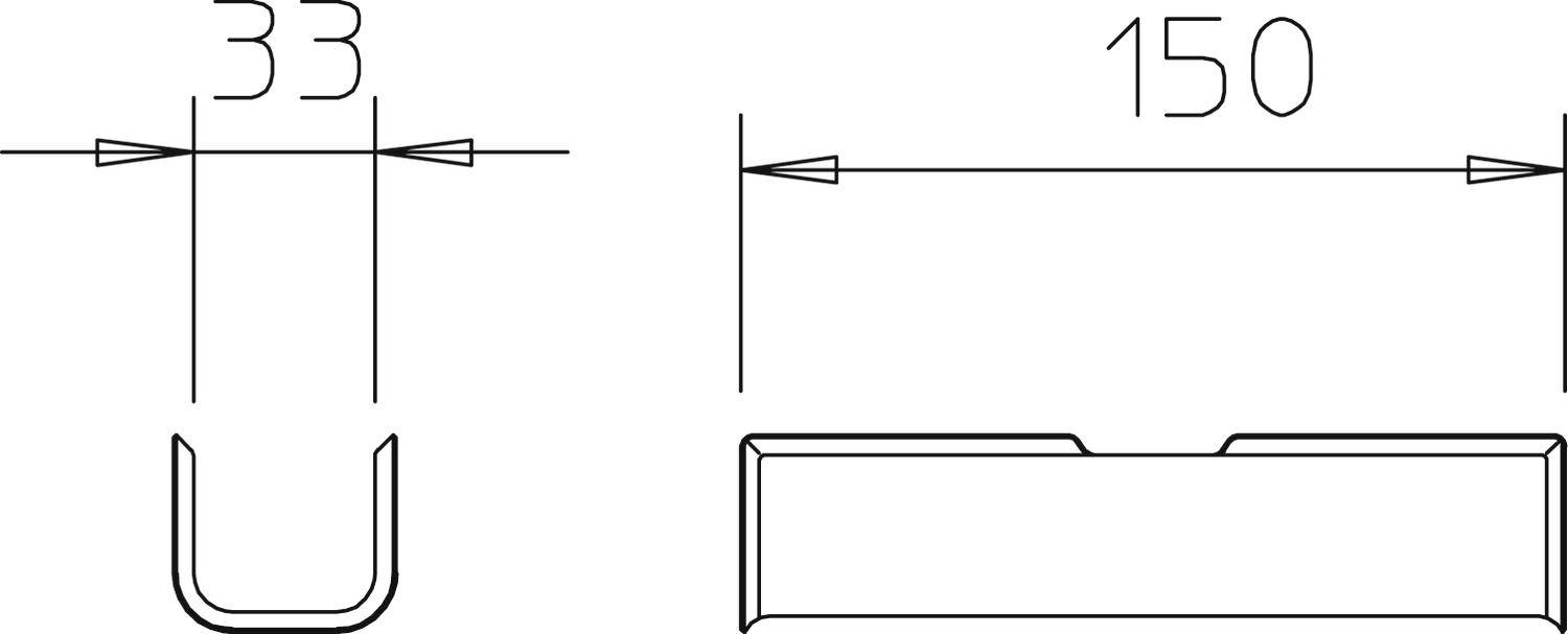 Technische Zeichnung eines U-förmigen Objekts mit den Maßen 33 und 150.