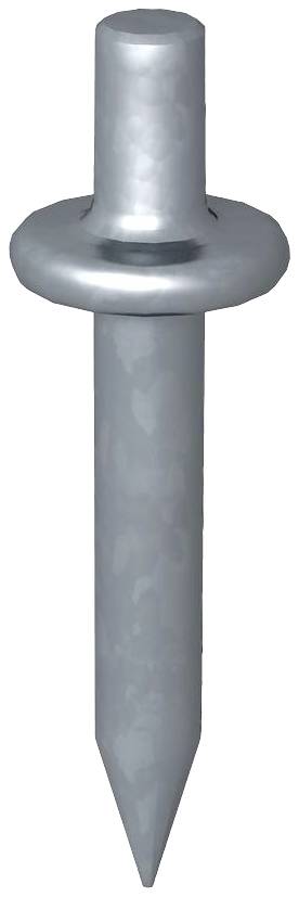 Ein langer, silberner Metallstift mit einem breiten, flachen Kopf. Hauptsächlich zur Befestigung von Materialien auf harten Oberflächen verwendet.