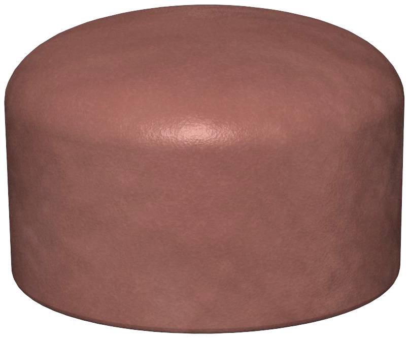 Ein runder, brauner Lederpouf mit glatter Oberfläche. Ideal als Sitzgelegenheit oder Fußstütze in einer modernen Wohnumgebung.