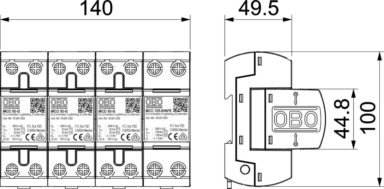 OBO Bettermann 5096879 MCD 50-B 3+1 Überspannungsableiter 125 kA 1St.