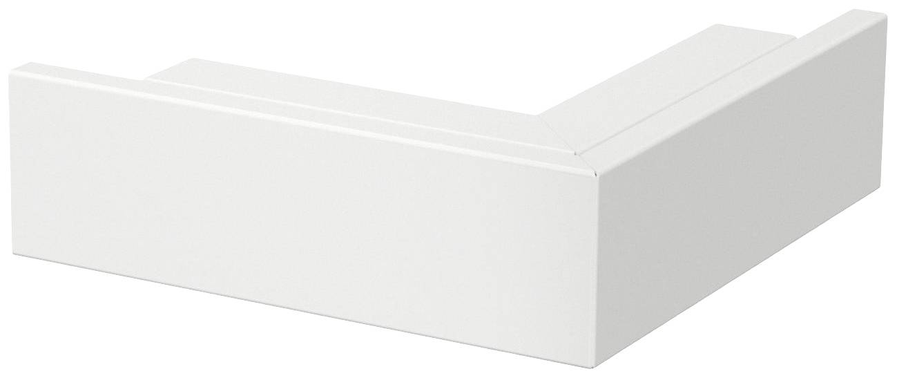 Ein weißes, rechtwinkliges Regaleckelement zeigt die Ecke eines Regalsystems.