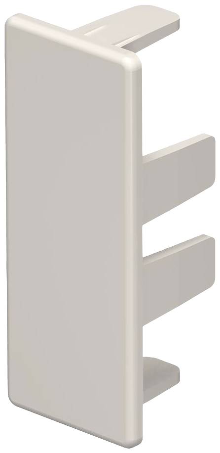 Kunststoff-Abdeckkappe in beige mit drei flachen Clips zur Befestigung an einer Oberfläche.