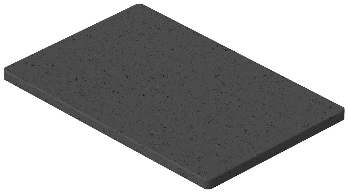Eine rechteckige, dunkelgraue Platte mit einer glatten Oberfläche, wahrscheinlich aus Stein oder einem ähnlichen Material.