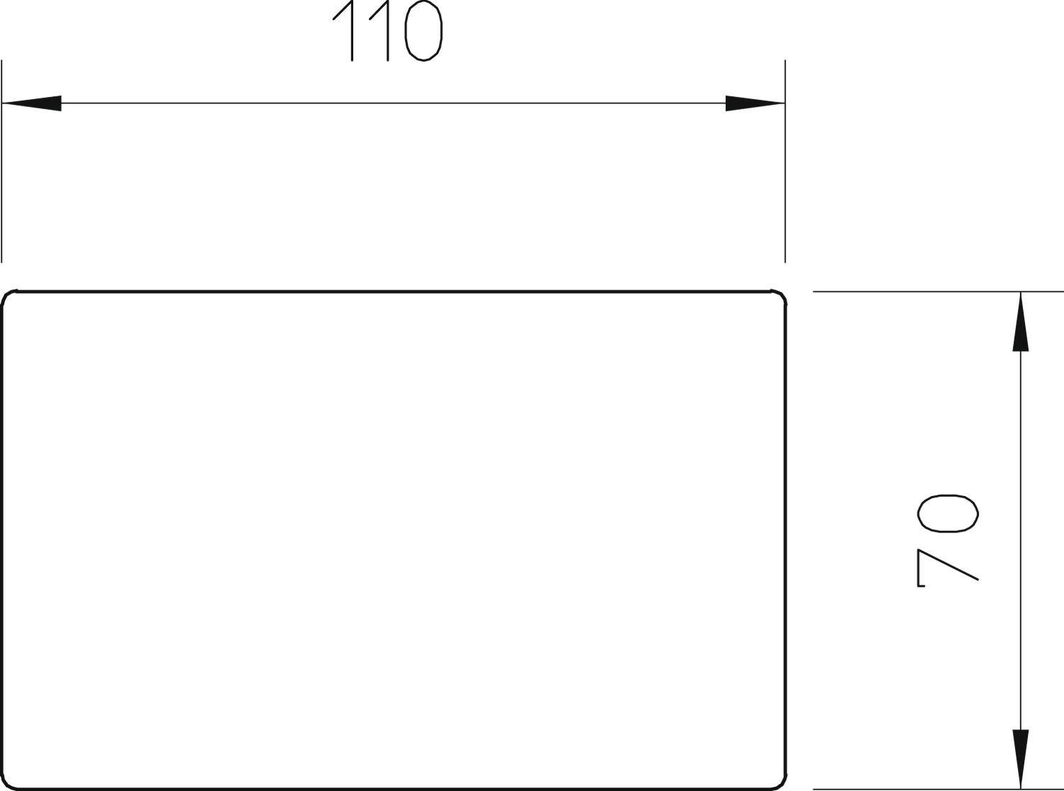 Rechteck mit den Maßen 110 x 70. Oben ist die Breite (110) und rechts die Höhe (70) mit Pfeilen markiert.