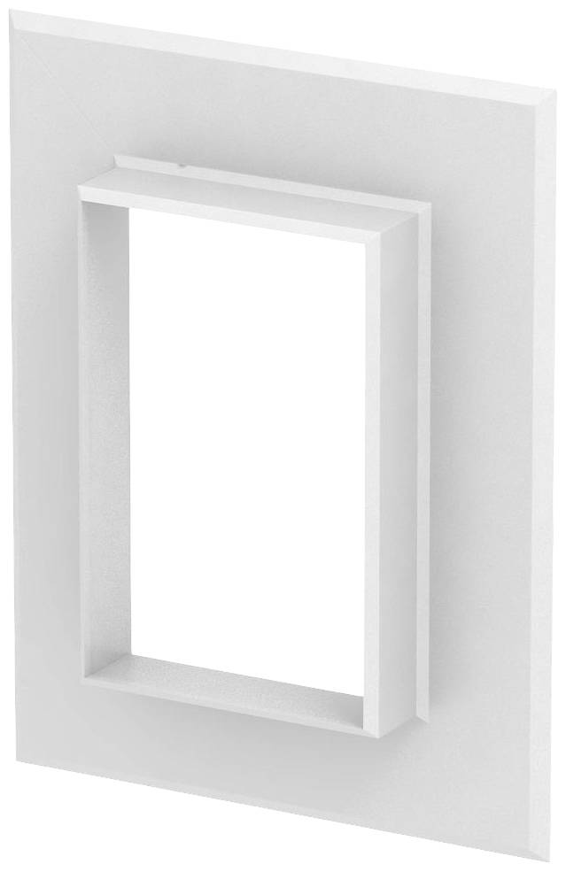 Ein weißer Kunststoffrahmen mit rechteckiger Öffnung, steht im Hochformat. Der Rahmen ist schlicht und dient dekorativen Zwecken.