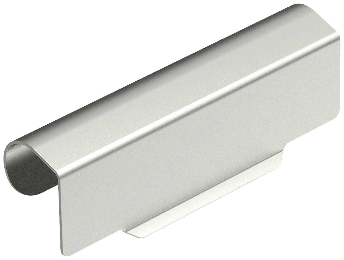 Silberfarbener Möbelgriff mit gebogener Form und flachem Design, geeignet zur Montage an Schranktüren oder Schubladen.