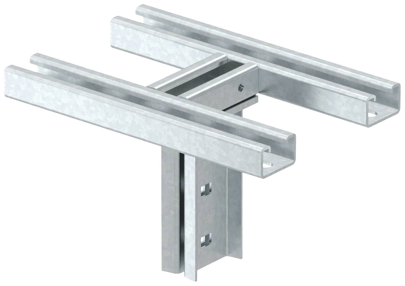 Metallisches T-Profil-Montageelement, bestehend aus zwei parallelen Schienen und einer vertikalen Halterung, zur Befestigung verwendet.