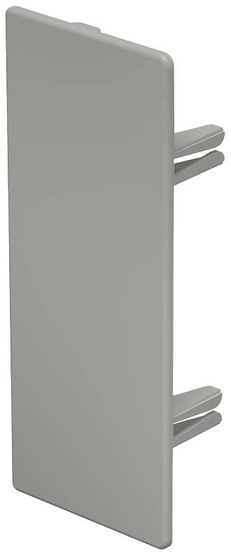 Graue rechteckige Kunststoffabdeckung mit drei Clips auf der Rückseite.